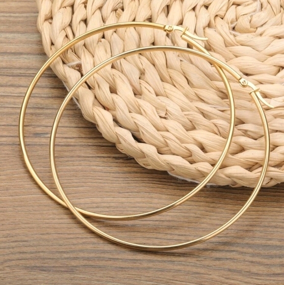 Gold hoop earrings Oversized wide Stainless steel casual lightweight 💖2/$30 - Picture 5 of 13